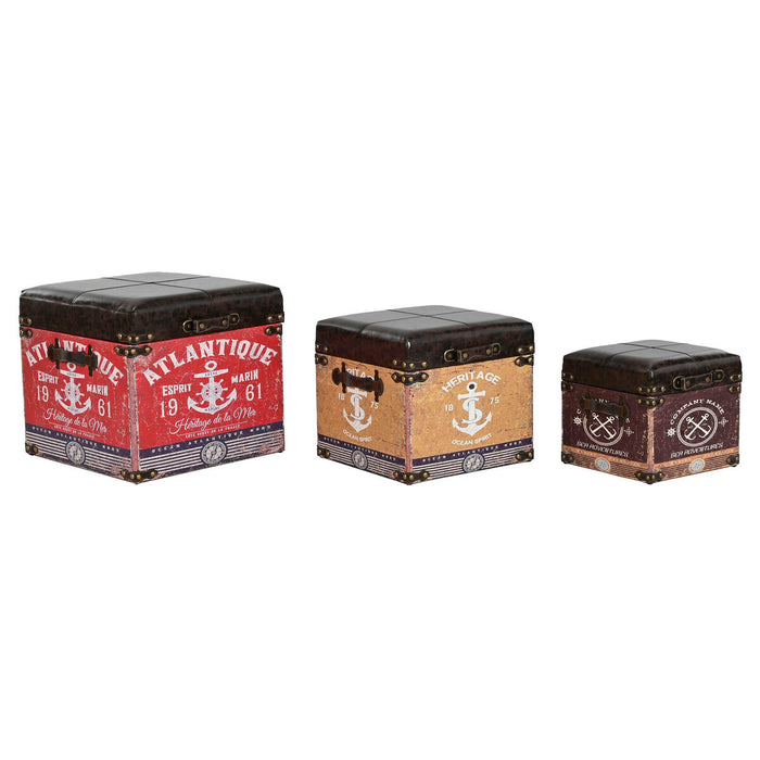 Juego de Cajas Decorativas Marrón Multicolor Poliuretano Madera Vintage (3 Piezas)
