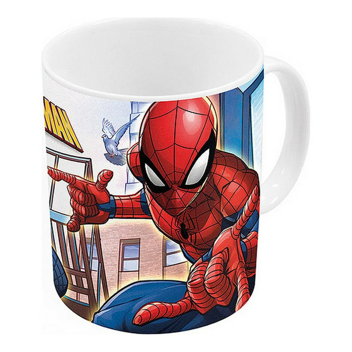 Taza Mug Spider-Man Great power Azul Rojo Cerámica 350 ml Blanco