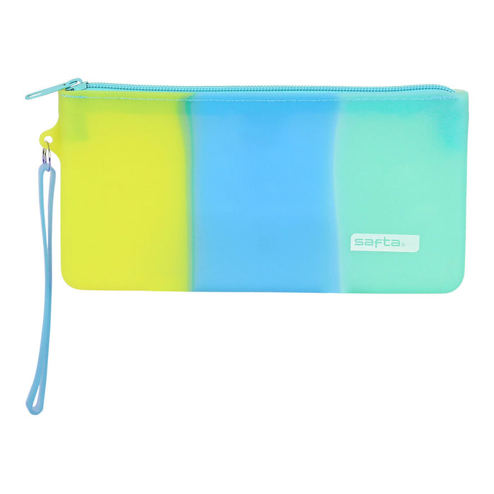 Estuche Escolar Safta Azul Verde Amarillo (21 x 10.5 x 2 cm) Silicona Oficina Vuelta al Cole