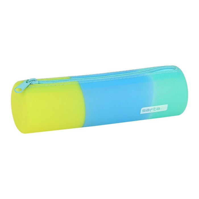 Estuche Escolar Cilíndrico Safta Azul Verde Amarillo (20 x 5 cm) Silicona Oficina Vuelta al Cole