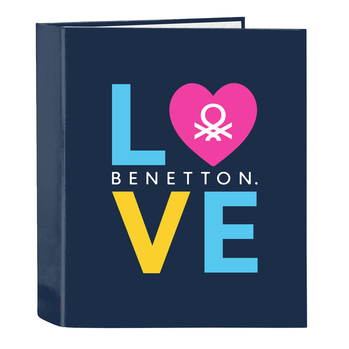 Carpeta de anillas Benetton Love Azul marino A4 (27 x 33 x 6 cm) Poliéster 600D Oficina Vuelta al Cole