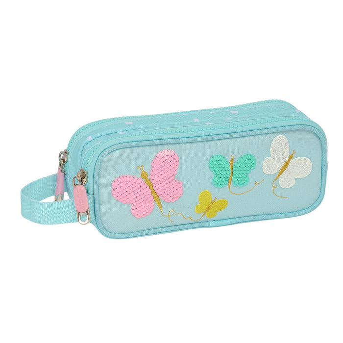 Portatodo Doble Moos Butterflies Azul claro 21 x 8 x 6 cm Reciclable Oficina Vuelta al Cole