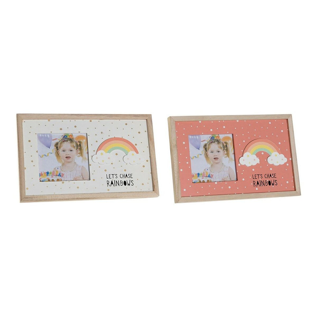 Marco de Fotos Arcoíris Rosa Blanco Infantil Madera MDF (25 x 1 x 16 cm) (2 Unidades)