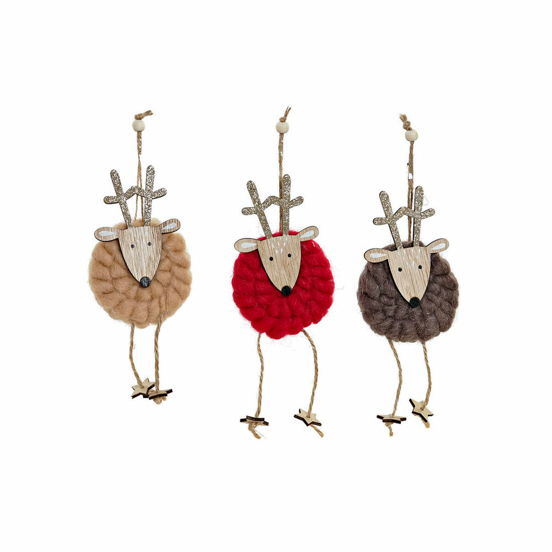 Adorno Navideño Poliéster Madera Reno (3 pcs) (8 x 3 x 26 cm) Rojo