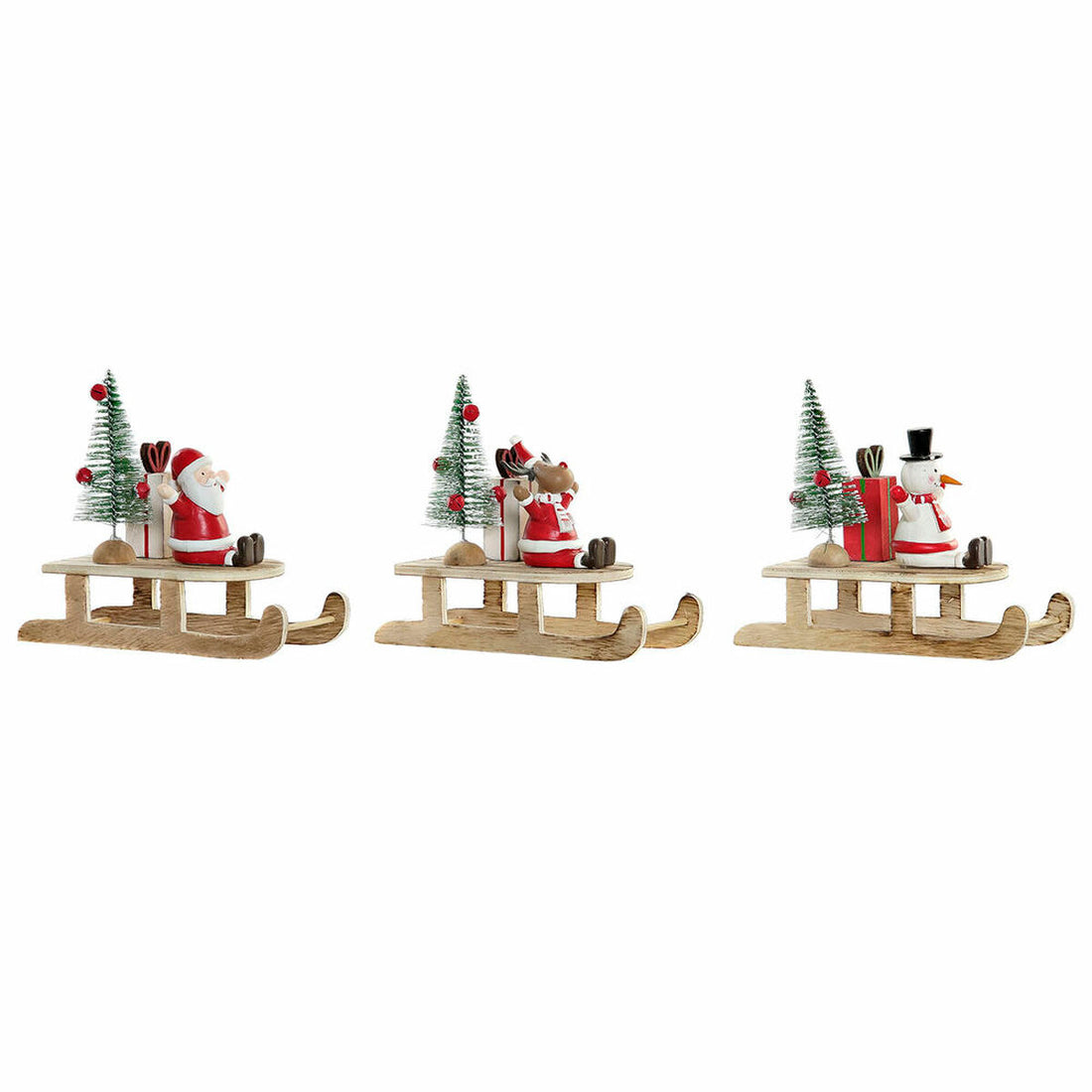Adorno Navideño Madera Papá Noel (14 x 6 x 13 cm) (3 pcs) Rojo