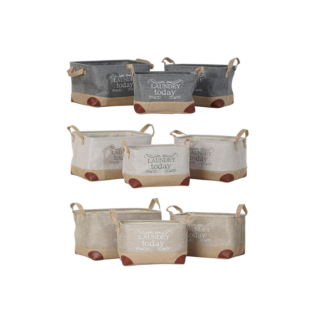 Cesta Multiusos Beige Gris Marrón claro 40 x 30 x 24 cm Madera 3 Piezas (3 Unidades)
