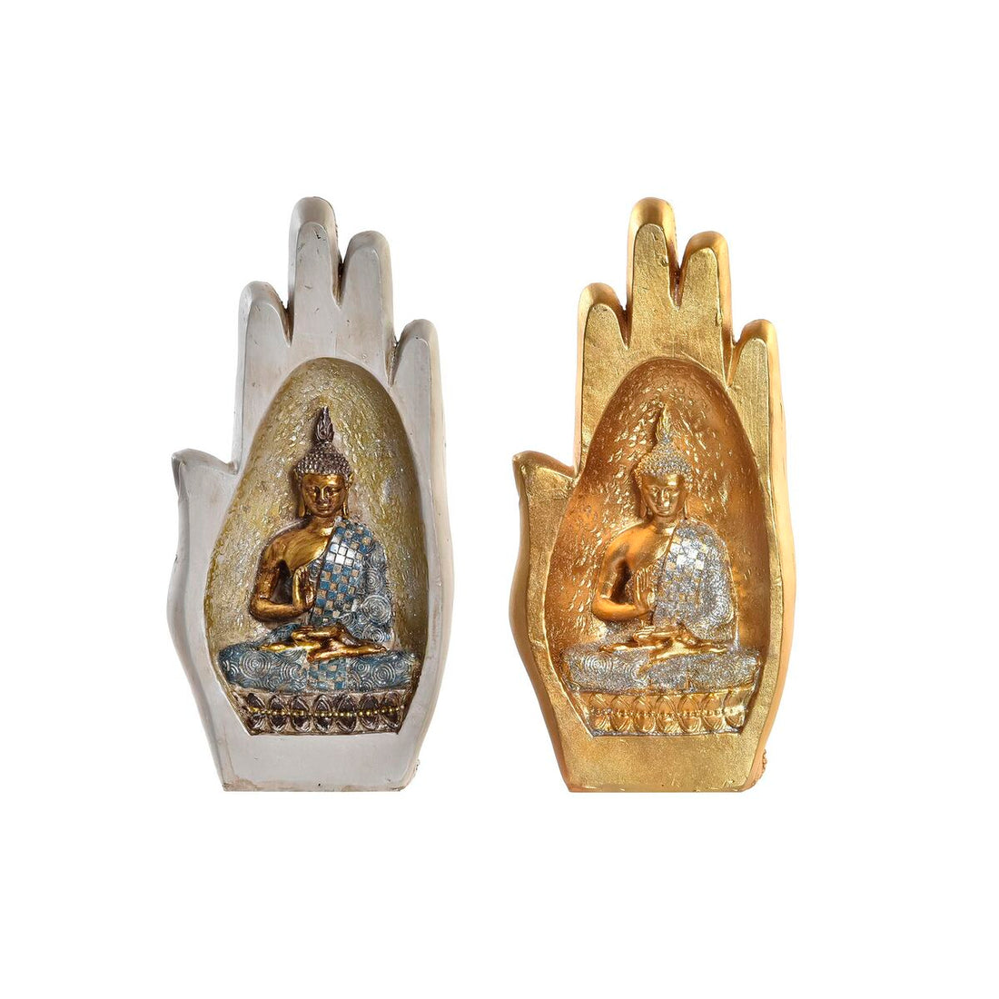 Figura Decorativa Gris Dorado Buda Resina (10 x 7,2 x 20,9 cm) (2 Unidades)