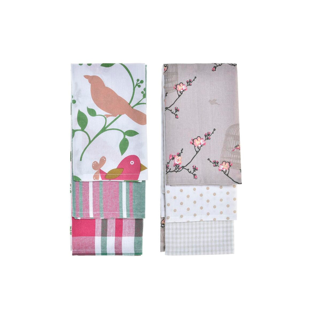 Set de Paños Marrón Rojo Verde Beige 60 x 0,5 x 40 cm Flores Pájaros Blanco