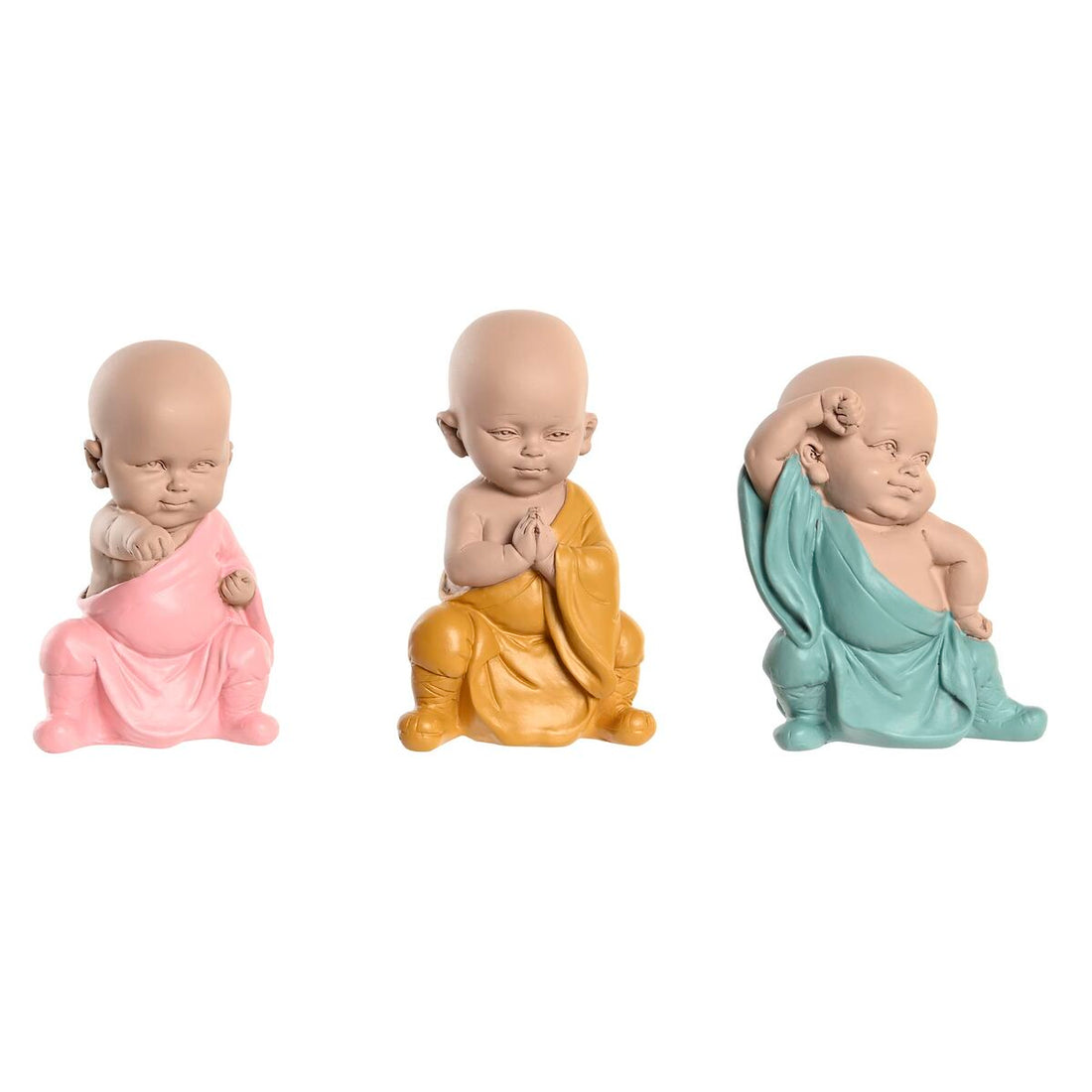 Figura Decorativa Azul Rosa Amarillo Resina Monje (8 x 5,5 x 12,7 cm) (3 Unidades)