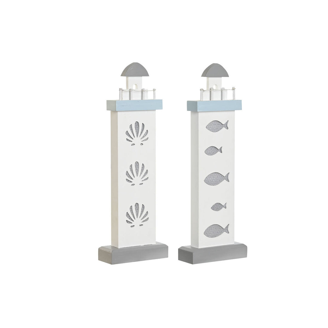 Figura Decorativa 14 x 5,5 x 40 cm Azul Blanco Faro Espirales Concha Mediterráneo (2 Unidades)