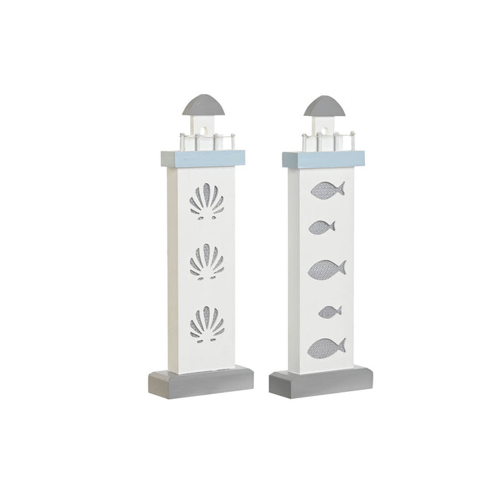 Figura Decorativa 14 x 5,5 x 40 cm Azul Blanco Faro Espirales Concha Mediterráneo (2 Unidades)