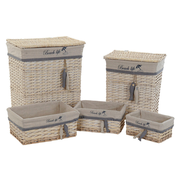 Juego de Cestas Azul Beige Aluminio Espirales Mediterráneo 5 Piezas