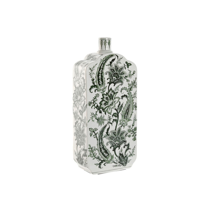 Jarrón Blanco Verde Porcelana Hoja de planta 21 x 10 x 48 cm