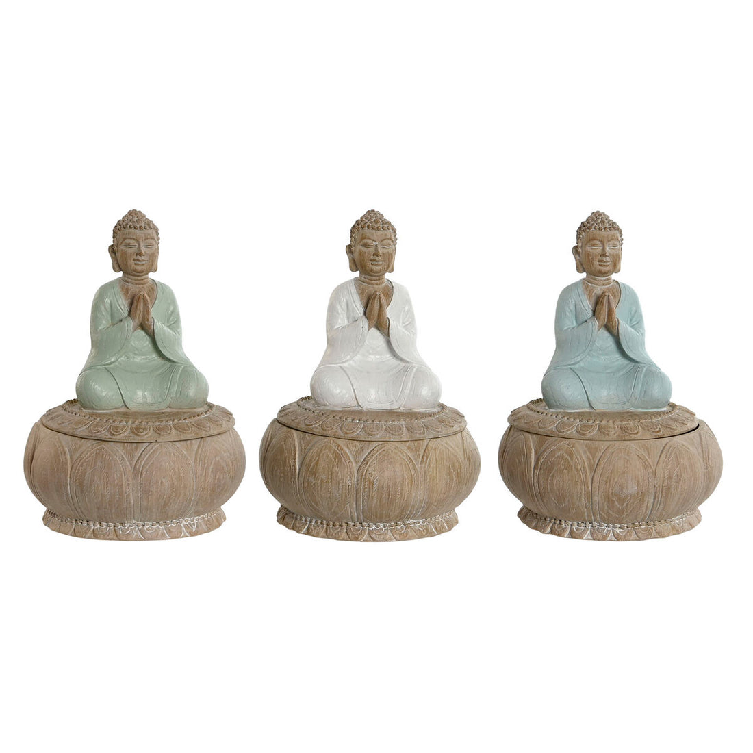 Figura Decorativa Blanco Verde Turquesa Oriental 11 x 15 cm (3 Unidades) Resina