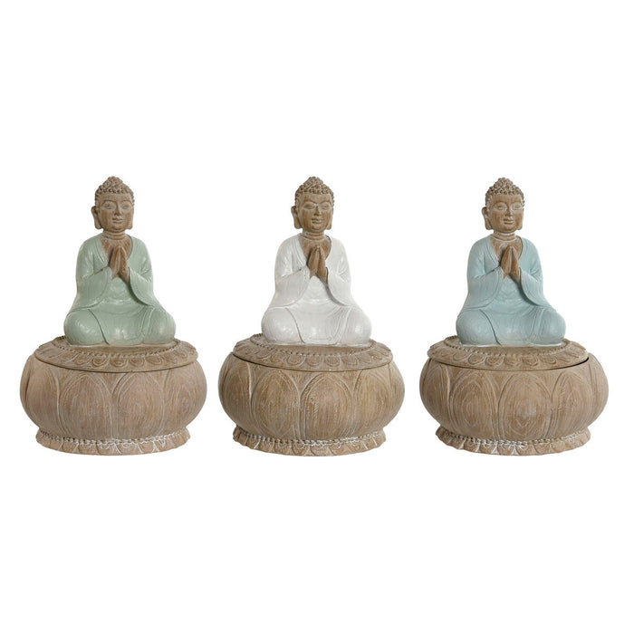 Figura Decorativa Blanco Verde Turquesa Oriental 11 x 15 cm (3 Unidades) Resina
