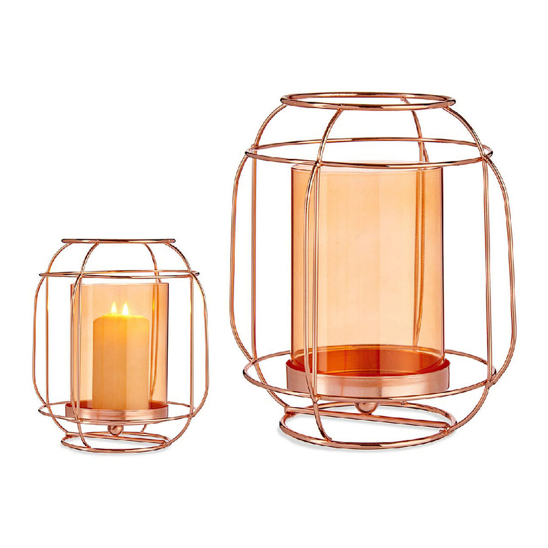 Portavelas Cobre Ambar Metal Vidrio 19 x 20 x 19 cm Farol