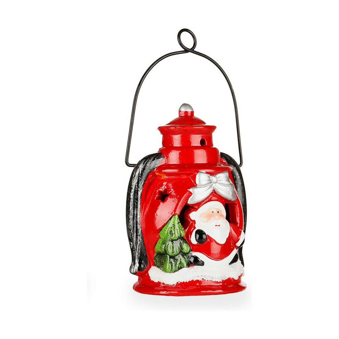 Portavelas Navideño Blanco Negro Rojo Verde Papá Noel 8,3 x 16 x 8,5 cm Cerámica