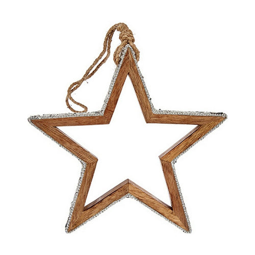 Adorno Navideño Plateado Madera Purpurina Estrella Silueta 23 x 2,5 x 40 cm Marrón