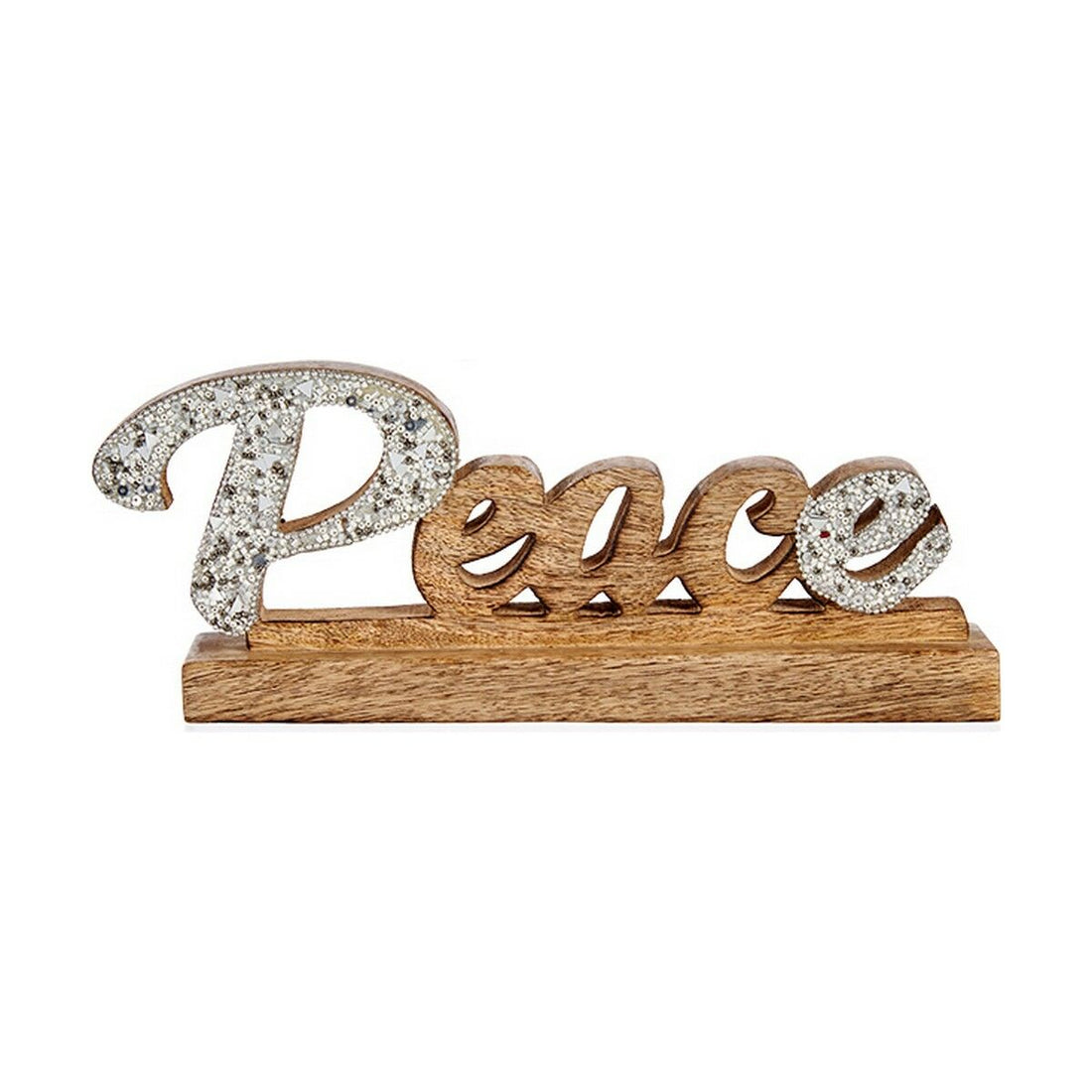 Figura Decorativa Peace Plateado Purpurina 6 x 13 x 31 cm Madera