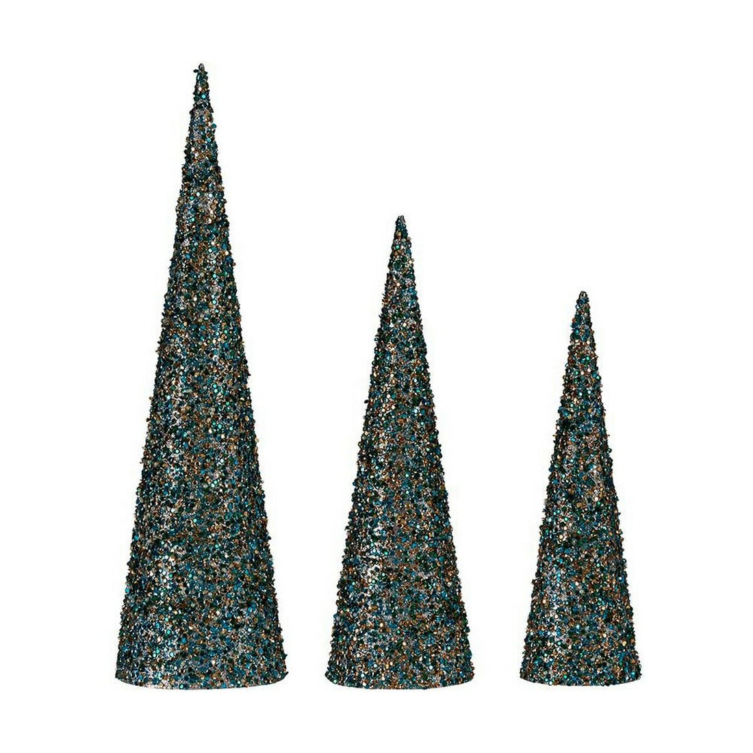 Adorno Navideño Azul Dorado Lentejuelas Navidad 16,5 x 60 x 16,5 cm Conos Plástico