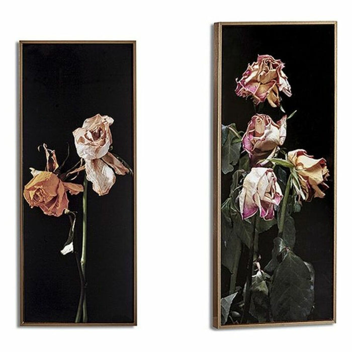 Cuadro Negro Oro Dorado Aglomerado Flores 21,2 x 2 x 51,2 cm 21,2 x 51,2 x 2 cm