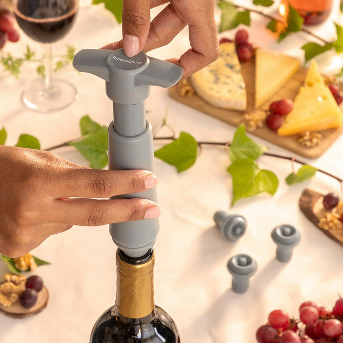 Bomba de Vacío y Tapones para Vino Winuum (4 tapones) ABS Chef / Cocinillas Fiesta Gris