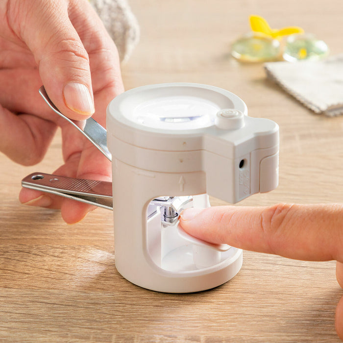 Cortaúñas con Luz LED, Lupa y Lima Clail ABS USB Belleza Gris