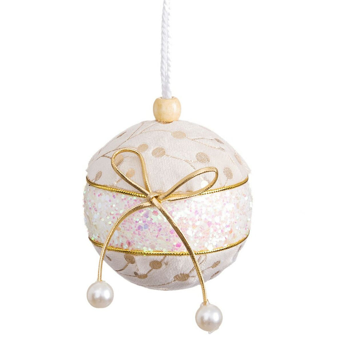 Bolas de Navidad Blanco Dorado Polyfoam Tejido Lazo 6 x 6 cm (6 Unidades)