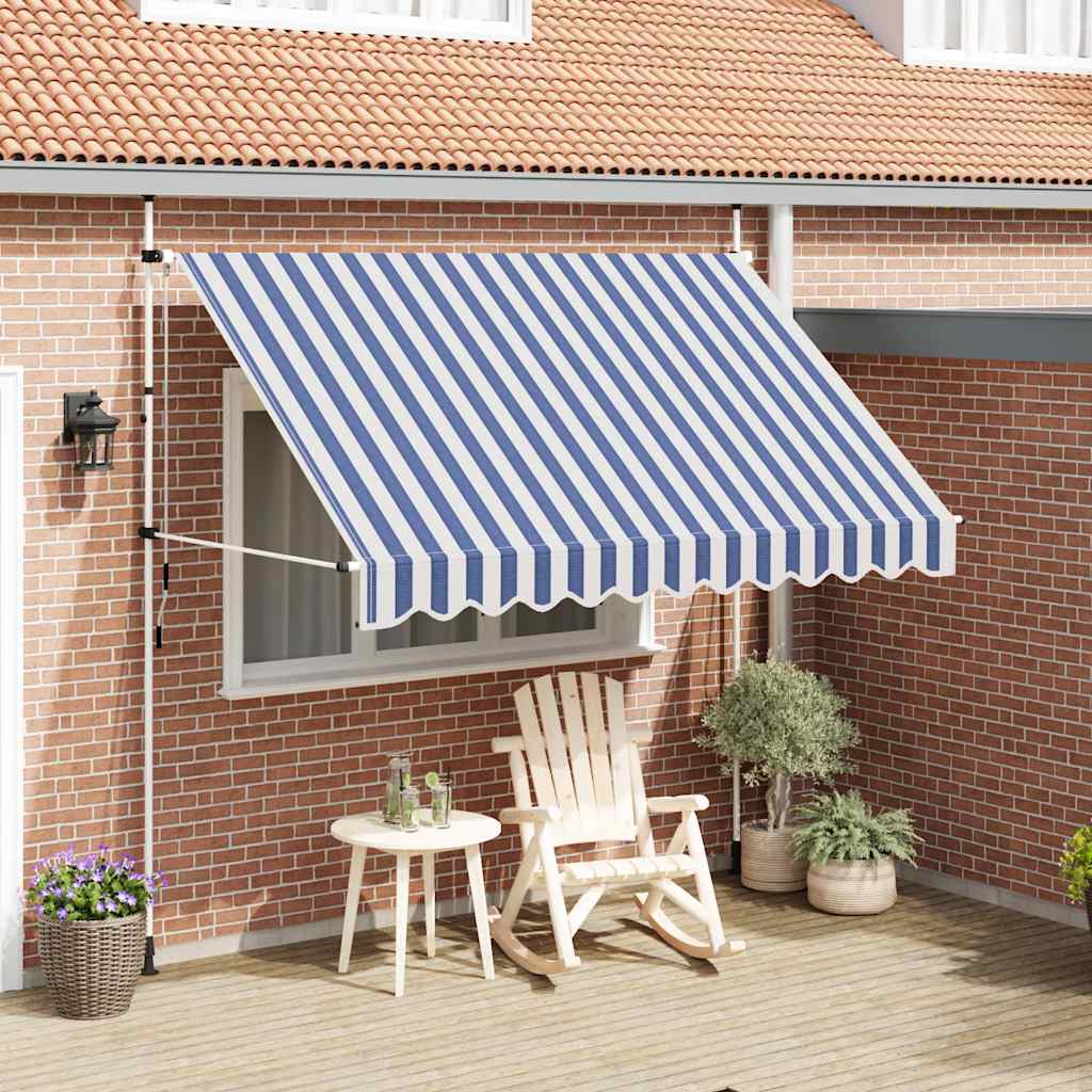 vidaXL Toldo manual retráctil azul y blanco a rayas 300 cm