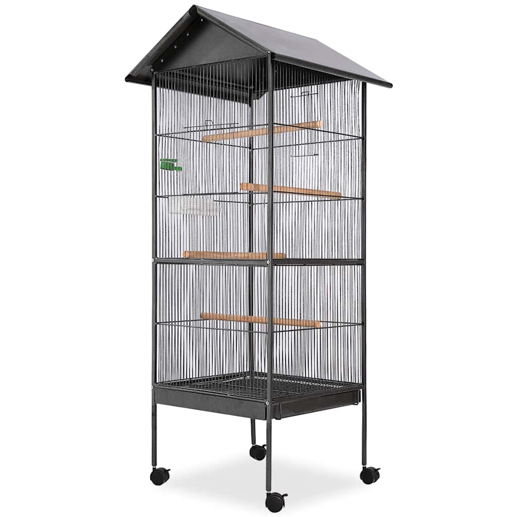 vidaXL Jaula para pájaros con techo de acero negro 66x66x155 cm