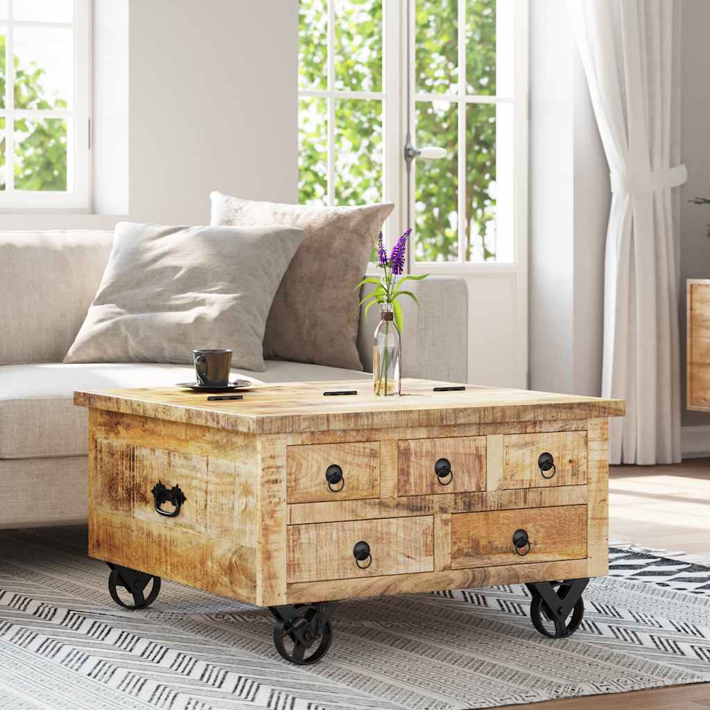 vidaXL Mesa de centro de madera de mango rugosa 70x70x40 cm