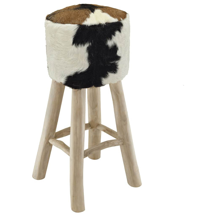 vidaXL Taburete de cocina de piel de cabra y madera de teca maciza