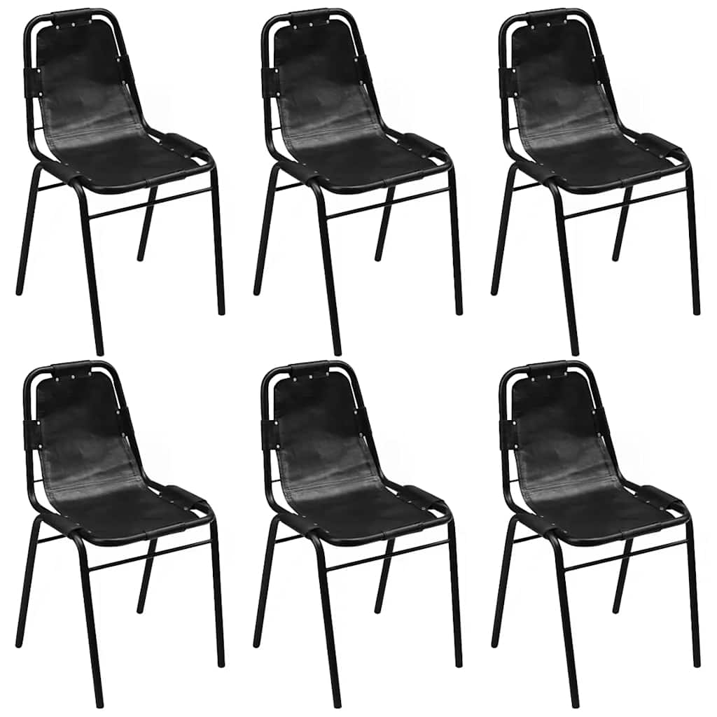vidaXL Sillas de comedor 6 unidades cuero auténtico negro