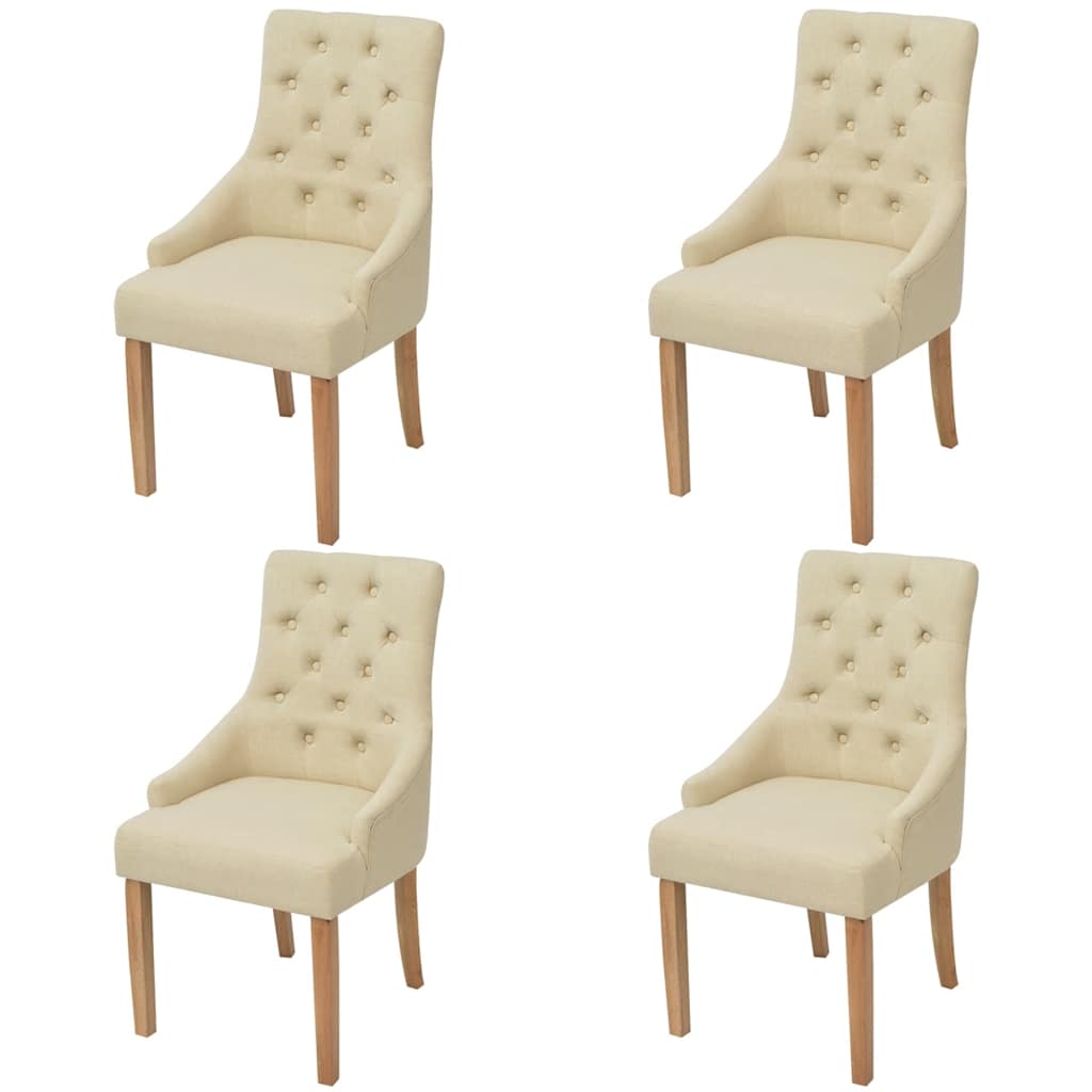 vidaXL Sillas de comedor 4 unidades tela color crema