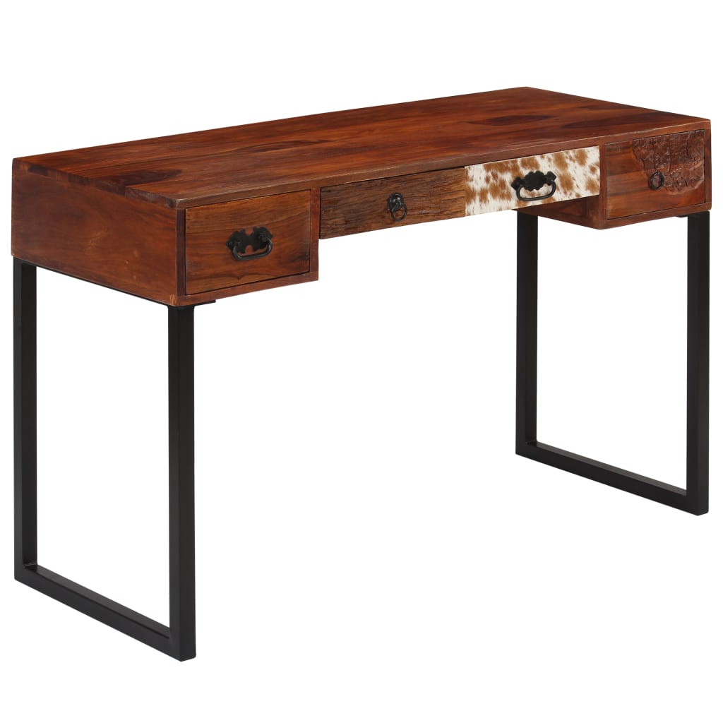 vidaXL Escritorio madera maciza acacia cuero auténtico 117x50x76 cm
