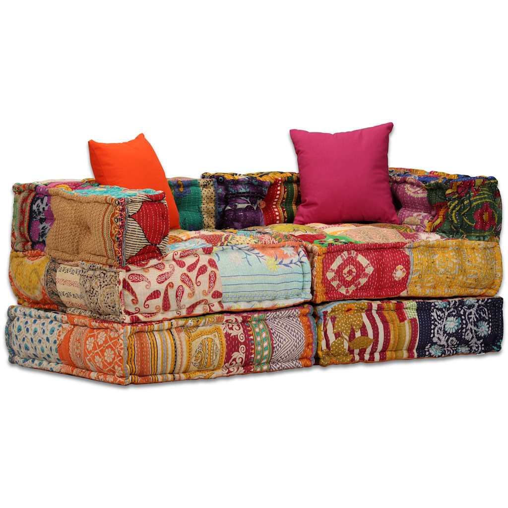 vidaXL Puf modular de 2 plazas de tela patchwork