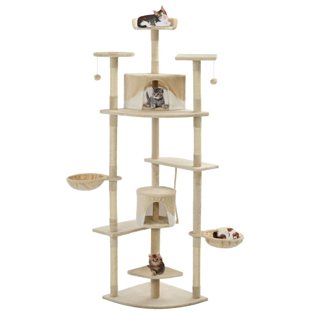 vidaXL  Rascador para gatos con poste de sisal 203 cm beige y blanco