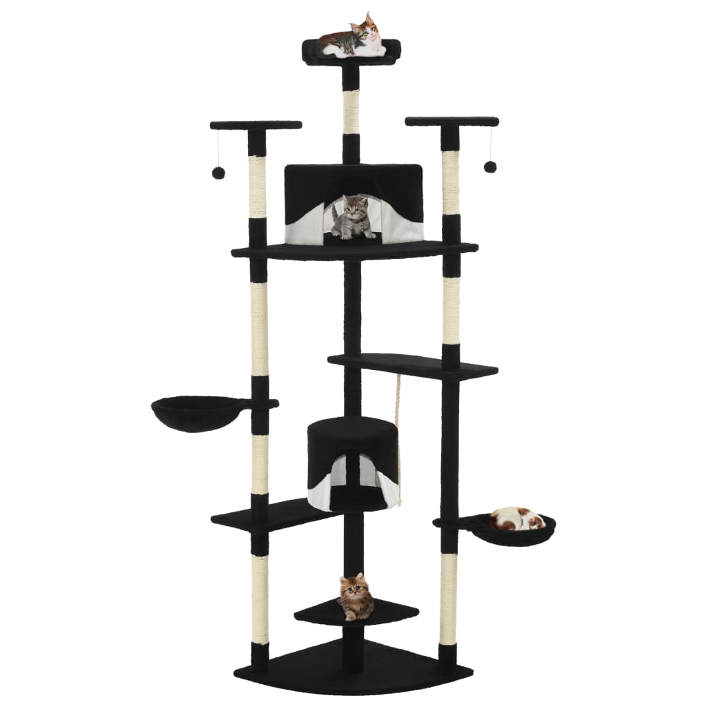 vidaXL Rascador para gatos con poste de sisal negro y blanco 203 cm