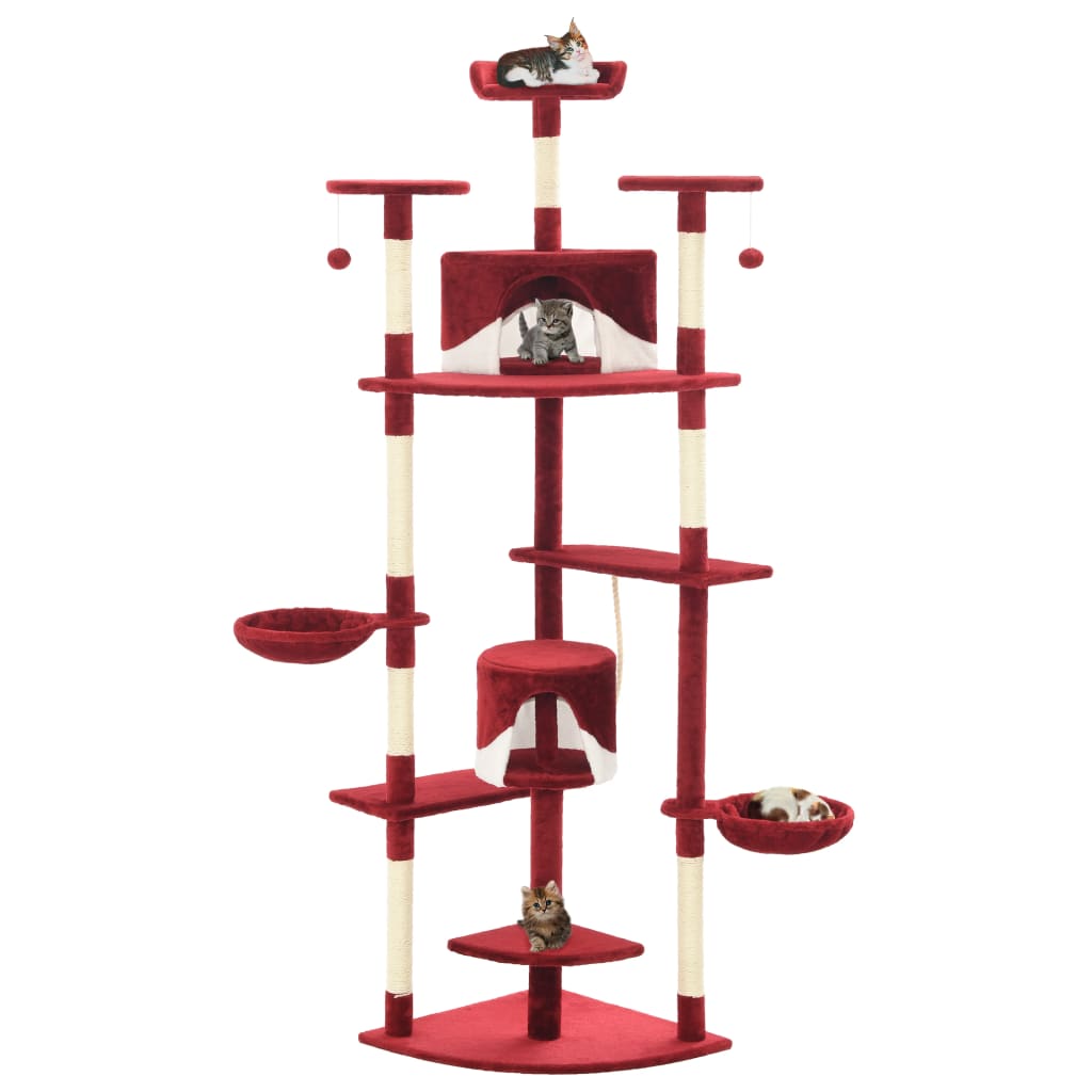 vidaXL Rascador para gatos con poste de sisal rojo y blanco 203 cm