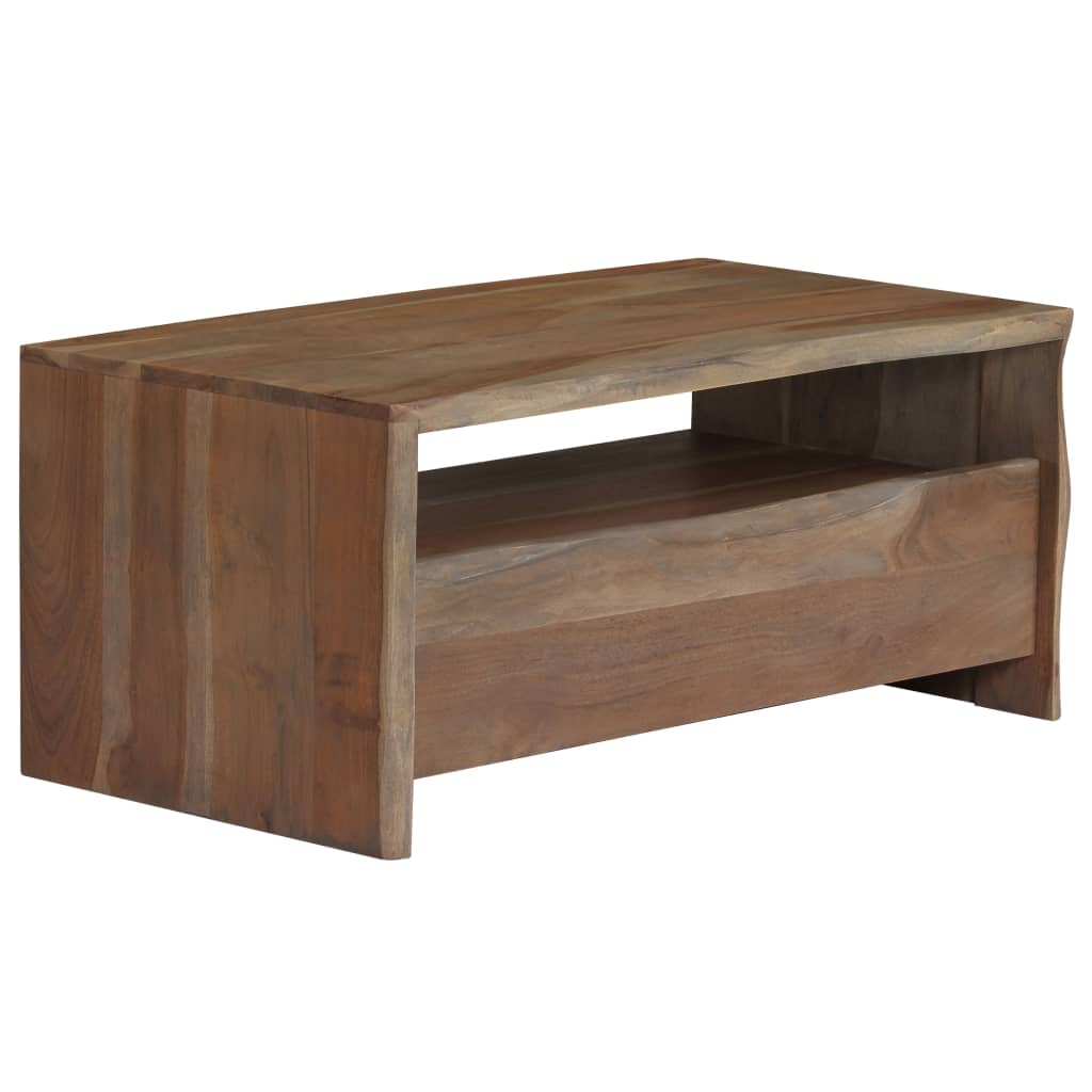 vidaXL Mesa de centro borde vivo madera maciza acacia gris 90x50x40 cm