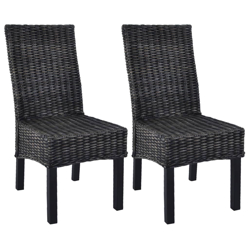 vidaXL Sillas de comedor 2 unidades ratán Kubu y madera caoba negro