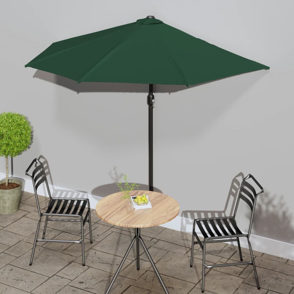 vidaXL Sombrilla de balcón semicircular palo aluminio verde 270x144cm