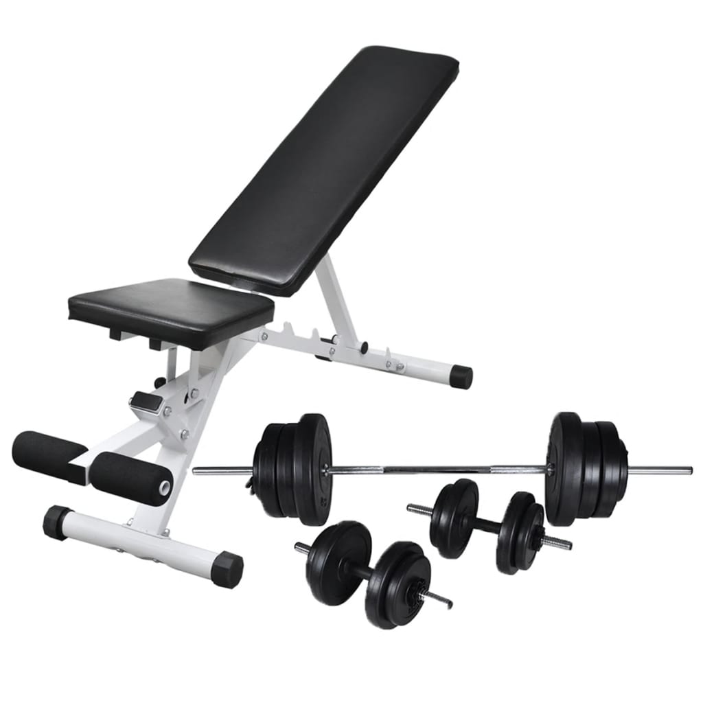 vidaXL Banco de entrenamiento con juego de barras y mancuernas 60,5 kg
