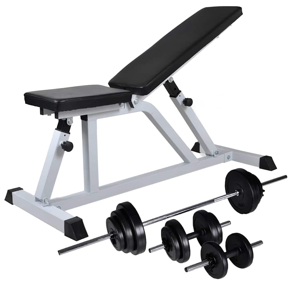 vidaXL Banco de entrenamiento con juego de barras y mancuernas 30,5 kg