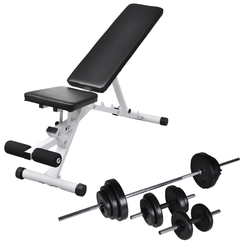 vidaXL Banco de entrenamiento con juego de pesas y mancuernas 30,5 kg