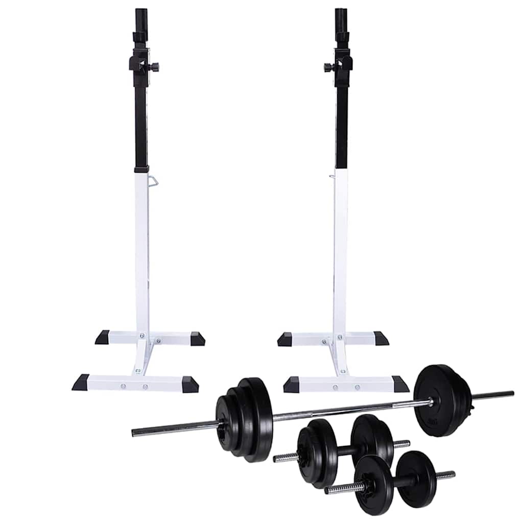 vidaXL Soporte para sentadillas con barra y mancuernas 30,5 kg