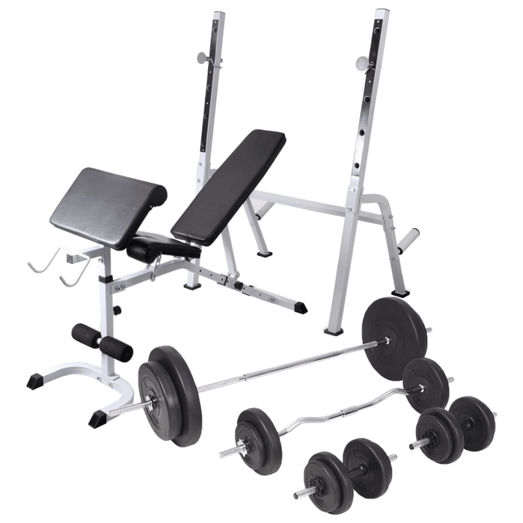 vidaXL Banco de ejercicios con soporte pesas, pesas y mancuernas 90 kg