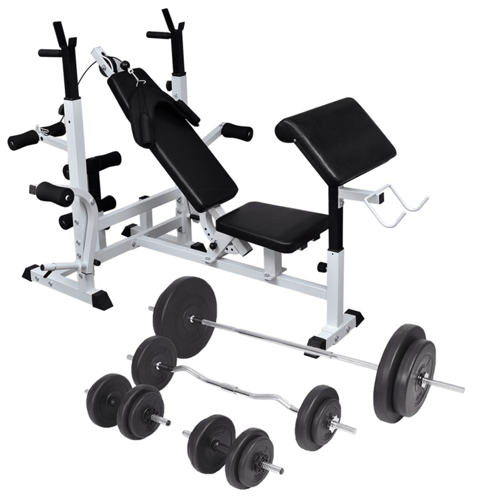 vidaXL Banco musculación con soporte pesas, pesas y mancuernas 90 kg