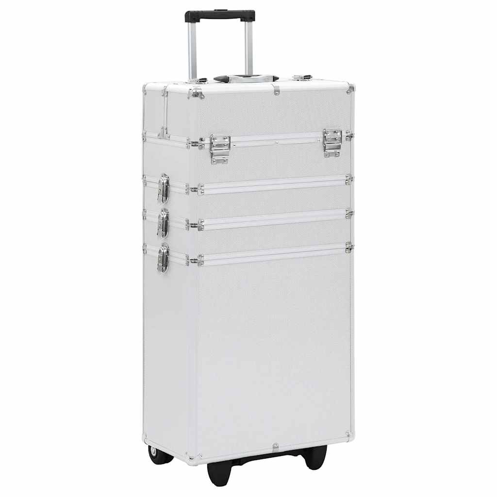 vidaXL Maletín trolley de maquillaje de aluminio plateado
