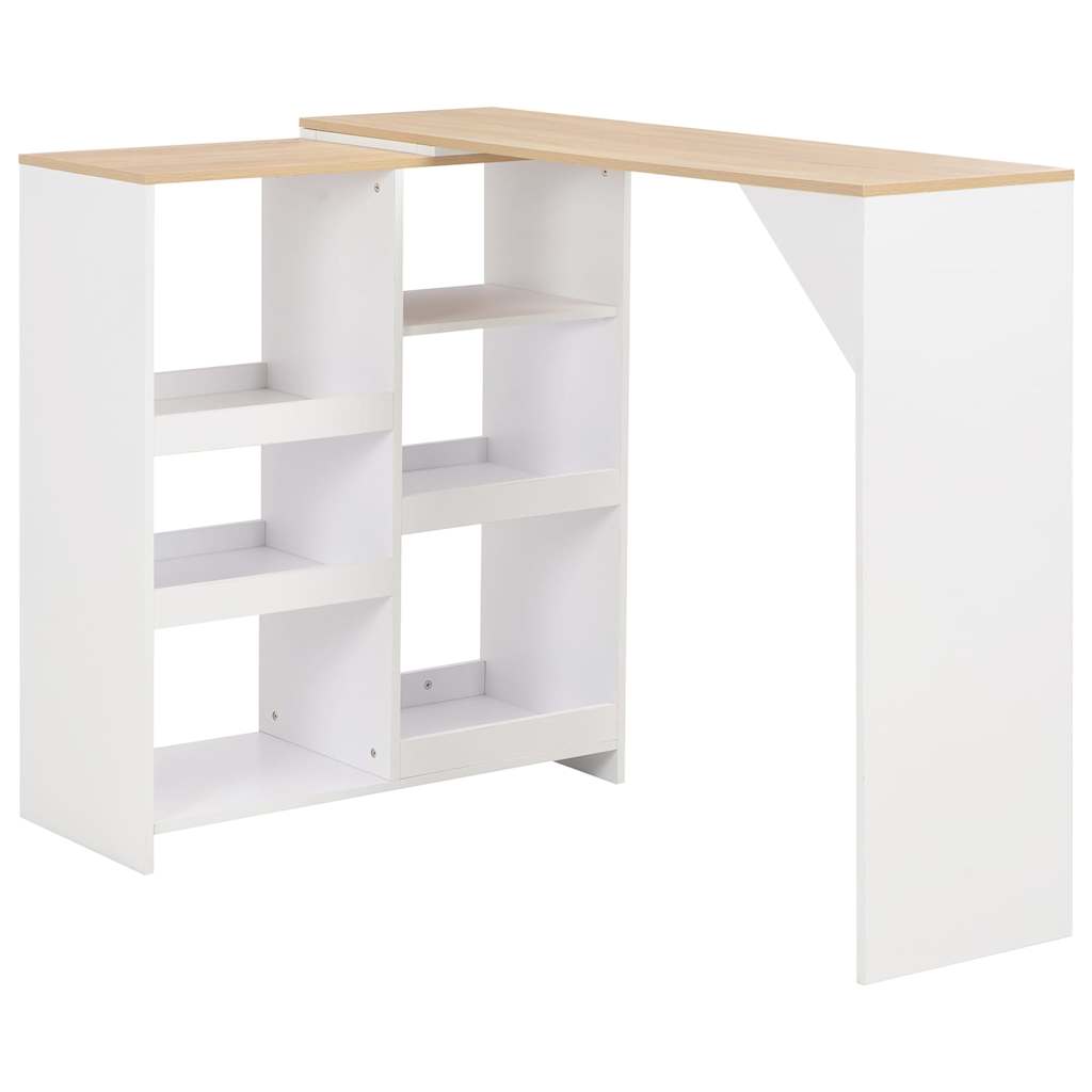 vidaXL Mesa alta de bar con estante móvil blanca 138x39x110 cm